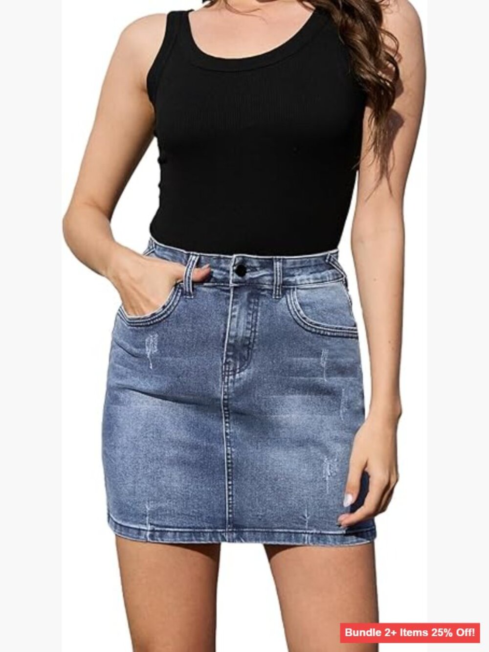 Stretchy High Waist Denim Mini Skirt Bodycon Style with Pockets Size Medium